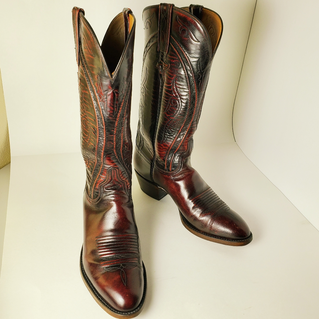 Lucchese Gavin Western Cowboy Boots Men's Black Cherry Size 8 D Handmade